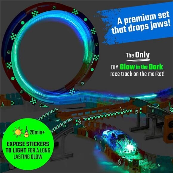 Race Track Glow in The Dark Magic Toy Set, Kids Light Up Flexible - Picture 3 of 7